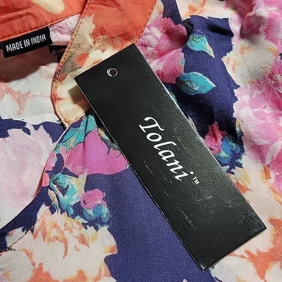 Tolani Collection NWOT wing sleeve coral, pink, blue, teal tropical flower top - Picture 8 of 8